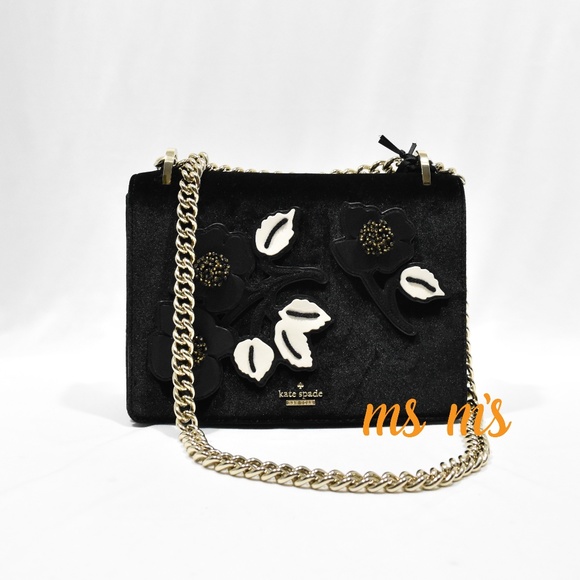 NWT Kate Spade Black Velvet Floral Crossbody